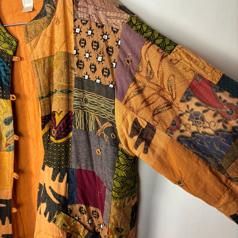 Vintage Handmade Patchwork Quilt Jacket Kantha Boho Oversized Cotton Artsy India